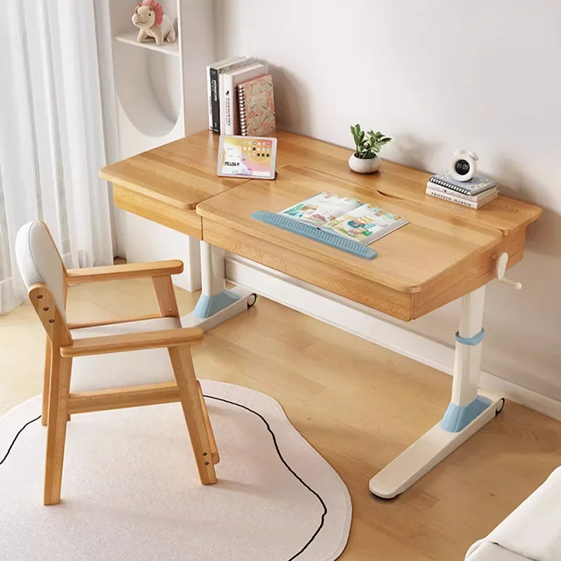 All Solid Wood Adjustable Modern Style Study Desk and Home Chair Set for Elementary School Children's Writing Use