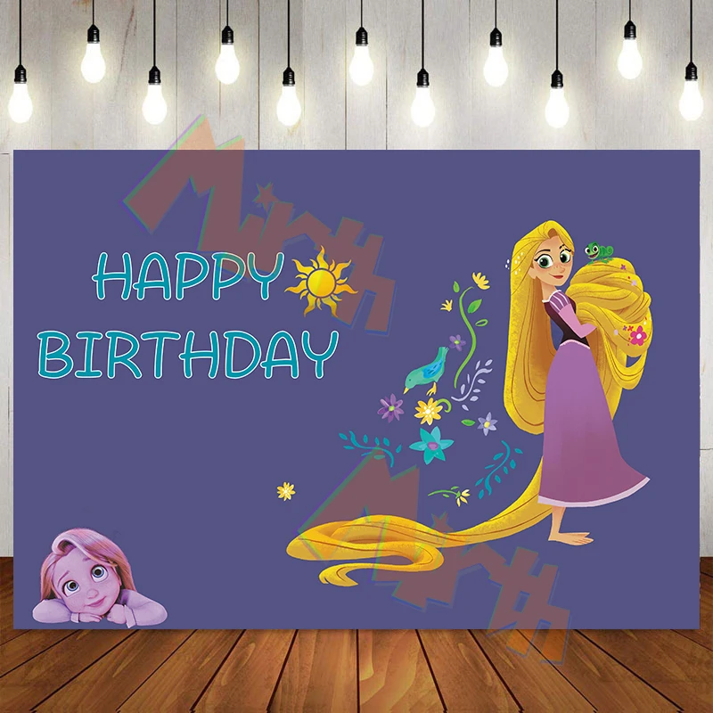 

Rapunzel Backdrop Girl princess Birthday party Supplies baby shower Banner Kid Cartoon Decoration Background Photography