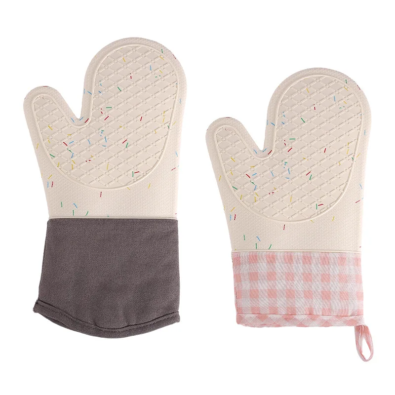 

Cotton Silicone Oven Mitts Gingham Hand Clips Scald Proof Microwave Oven Mitts Silicone Insulated Gloves