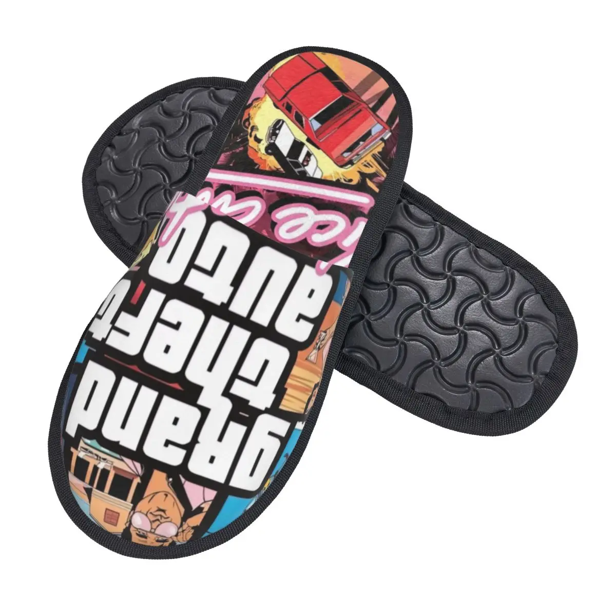 Chinelos de casa antiderrapantes personalizados para mulheres, espuma macia da memória, chinelo aconchegante quente, videogame, Grand Theft Auto Vice City