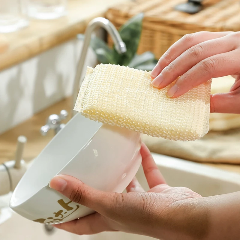 5 Pieces Bamboo Wood Fiber Dishwashing Cloth Washing Dish Towel Sponge Scrubb Pot Brush Bowlcloth Kitchen Cleaning Steel Wire