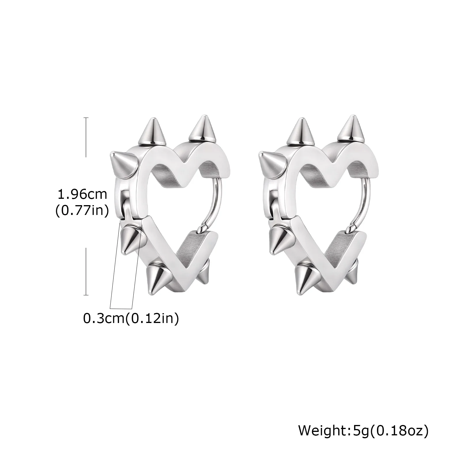 Kreative Gothic Punk Nieten Herz Creolen, Edelstahl Geometrische Piercing Ohrringe, Einzigartiger cooler Schmuck für Party