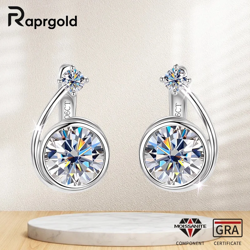 raprgold-1カラット-ラウンド-モアサナイト-個性的なフープピアス-レディース-s925-スターリングシルバー-ジュエリー-ギフト-認定付きピアス