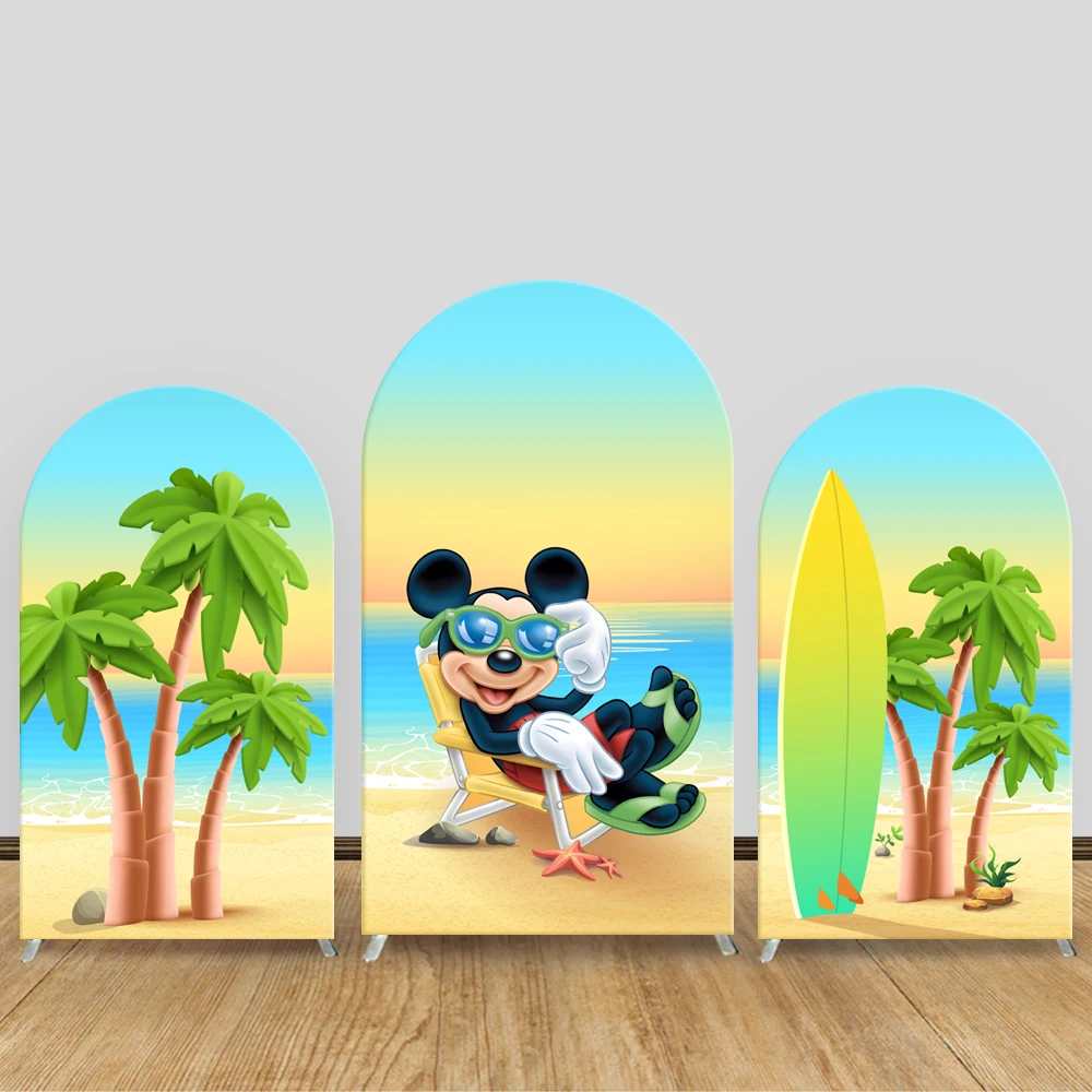

TB Mickey Mouse Arch Backdrop Cover Disney Hawaii Cartoon Kids Birthday Photograph Background BabyShower Party Decor Photo Booth