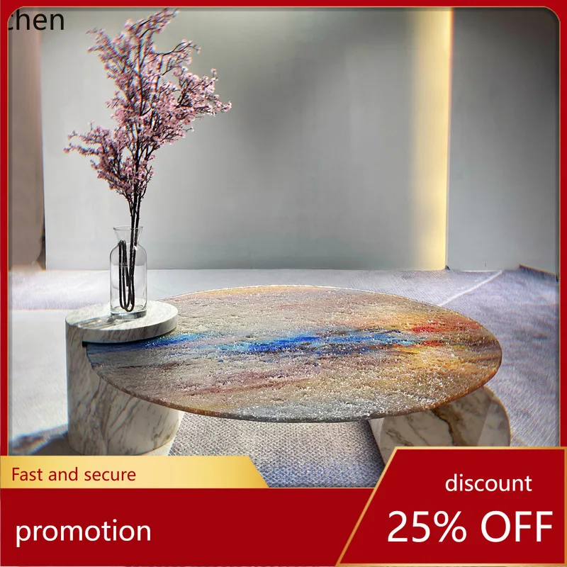 

Стеклянный мрамор CZ, простой кристалл для гостиной, круглый журнальный столик с рисунком заката, журнальный столик с водной рябью