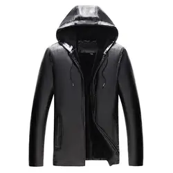 2021 New Autumn Winter Mens Leather Jacket Hooded Plus Velvet Thick Warm Leather Jacket Men Social Mens Motorcycle Biker Jackets