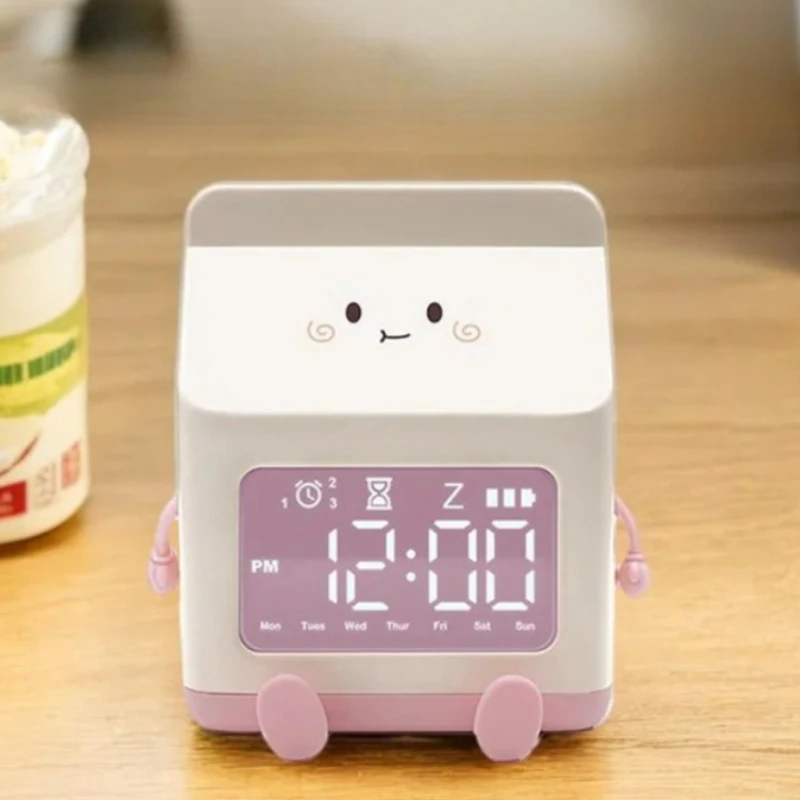 Reloj despertador digital creativo con forma de caja de leche para niños, pantalla digital de hora/fecha para dormitorio, bonito reloj digital de escritorio, decoración para el hogar