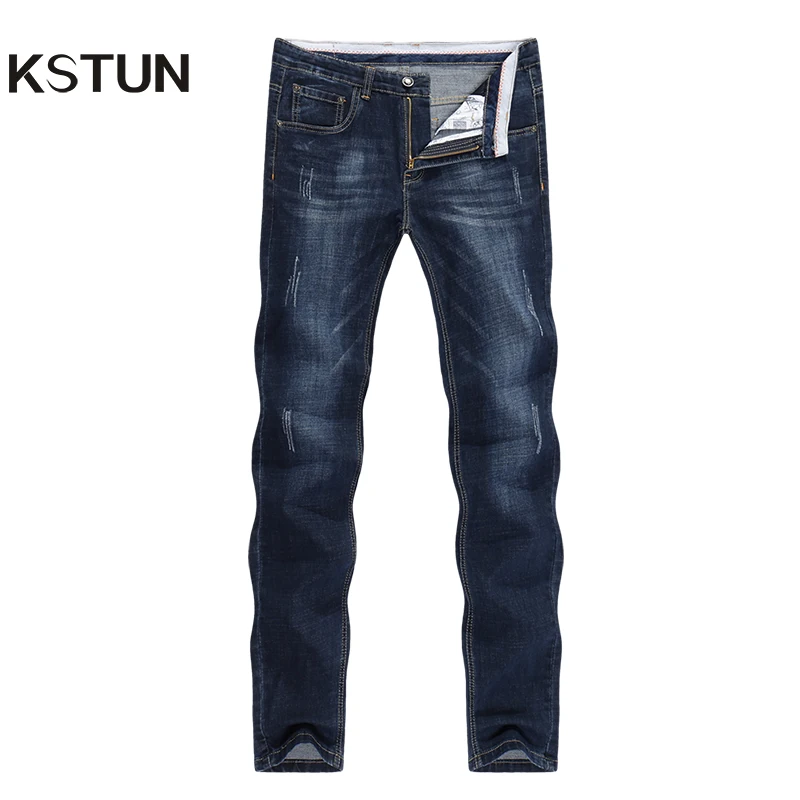 

KSTUN Men's Jeans 2024 Summer Denim Pants Slim Straight Dark Blue Casual Full Long Trousers Stretch Famous Brand Jean Men Hombre