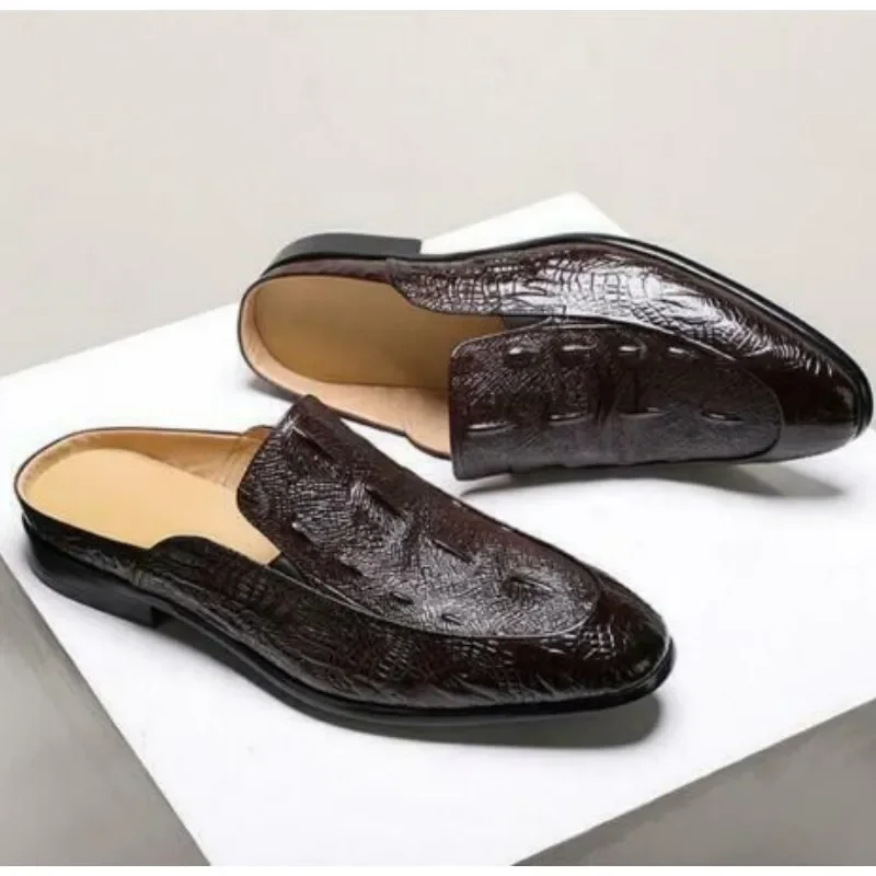 New Brown Men Slippers Outside Men Shoes British Style Black Size 38-46 Handmade  Zapatillas De Casa Verano Hombre