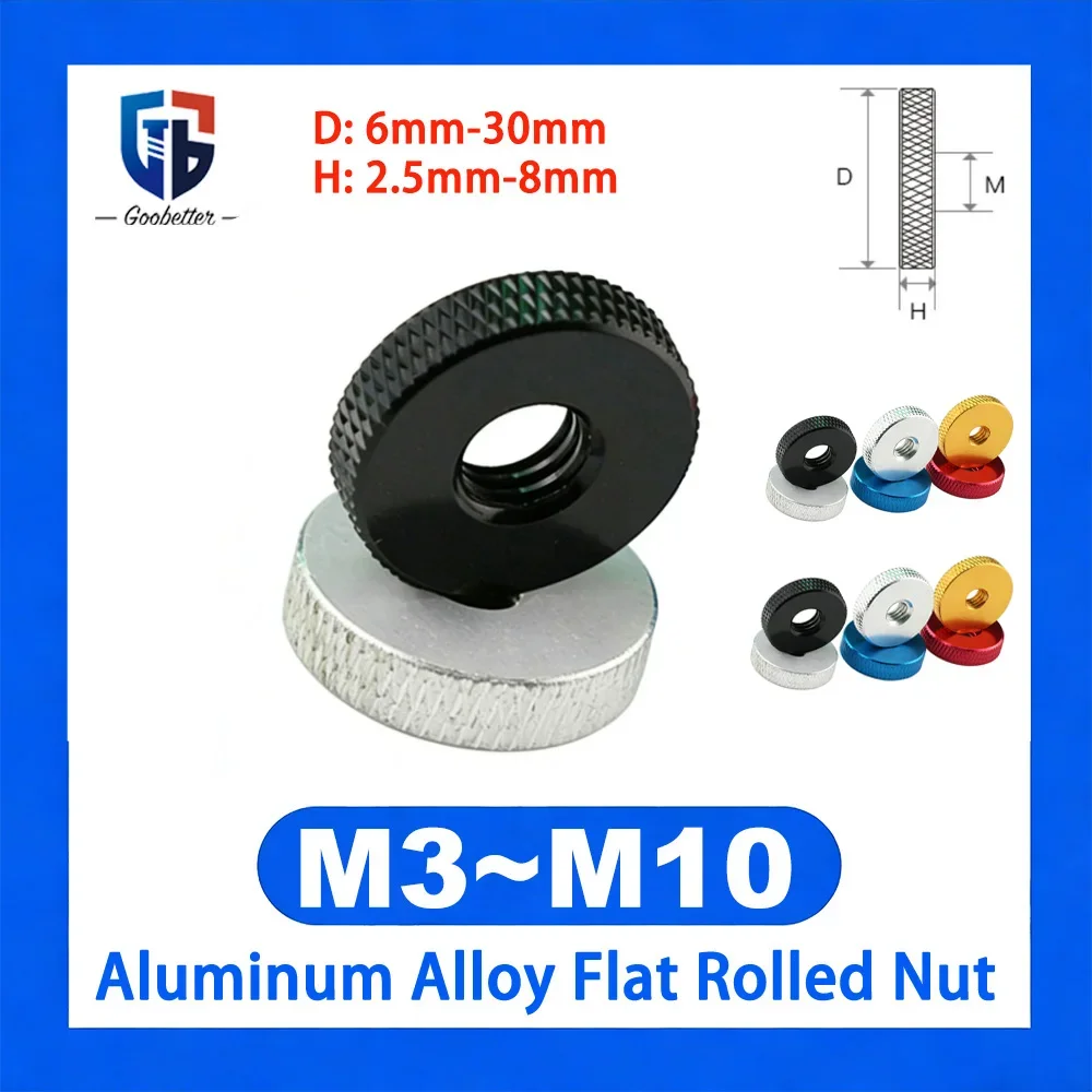

1Pcs M3 M4 M5 M6 M8 M10 Aluminum Alloy Flat Knurled Nuts Hand Thumb Screws Fine Adjustment Nuts for Inspection Tools Black & Red