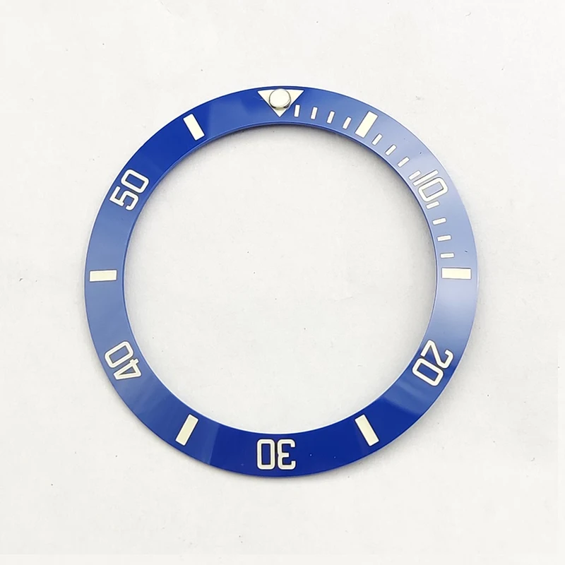 Anillo de inserción de bisel de cerámica para hombres, reloj luminoso azul curvo de 40mm, se adapta a la caja del reloj SUB GMT, piezas de anillo de reloj de buceo