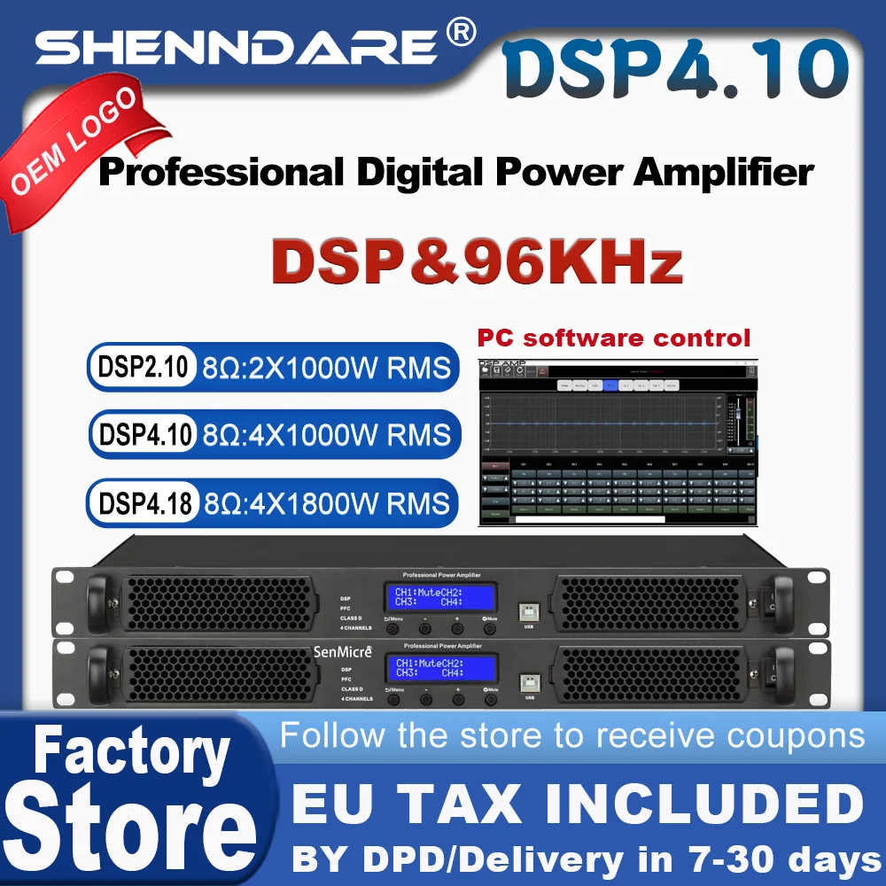 

ShennDare DSP4.100 Профессиональный цифровой усилитель мощности DSP класса D, 4 x 1000 Вт, 8 Ом, 4 канала, сабвуфер, DJ-усилитель, линейный массив, предусилитель для акустических систем, студийное оборудование