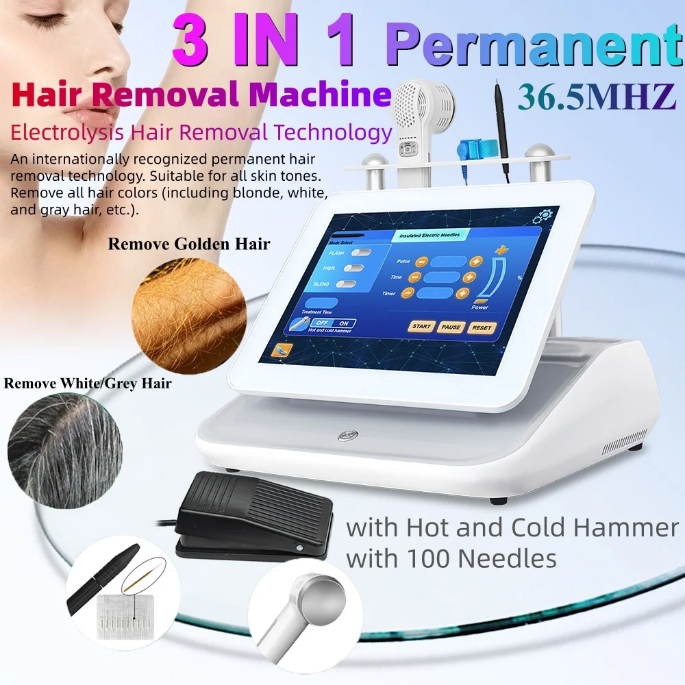 

Professional Permanent Hair Removal Machine 3 in 1 Electrolysis Hair Removal Machine for Body Face Bikini with 100 Needles