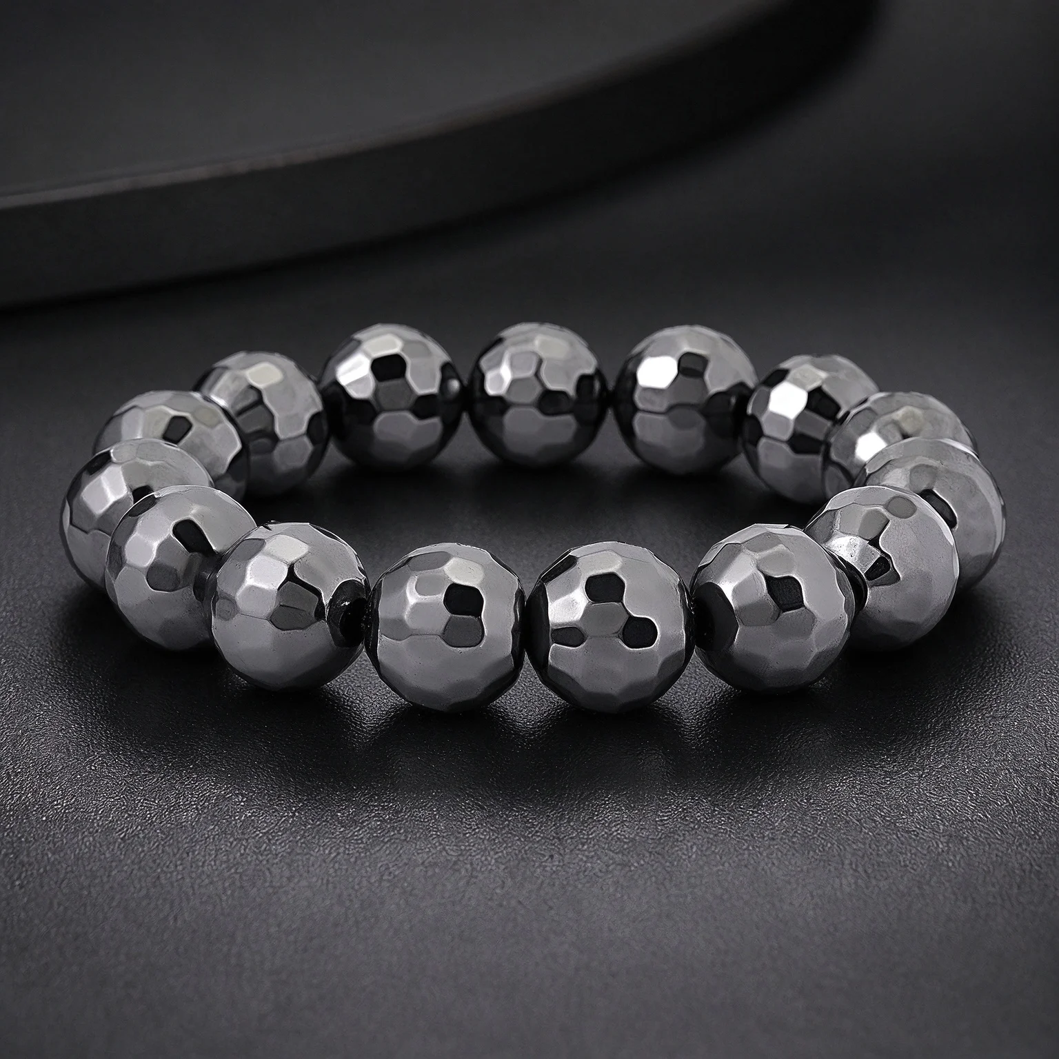 Hematite Elastic Bracelet Black Faceted Beads Stretchable Jewelry for Men Women Fashion Accessory Simple Versatile Style