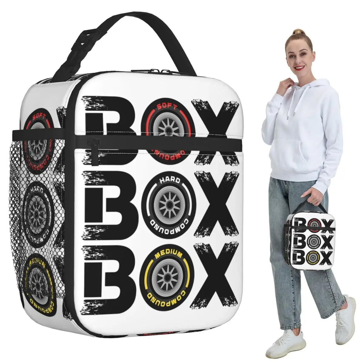 

Box Box Box F1 Tyre Compound V2 Изолированная сумка для обеда для женщин Кулер Термальная коробка для еды Tote Герметичные ланч-боксы Контейнер