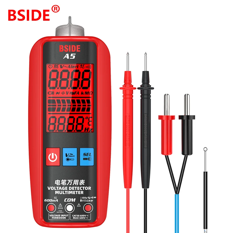 

A5 AC DC Current Voltage Detector Pen Smart Digital Multimeter True RMS Capacitance Diode Ohm Temp Hz NCV Non Contact Multimetre