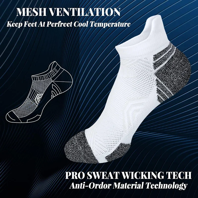 5 Paar Performance Athletic Knöchelsocken für Damen und Herren, Knöchelstütze, niedrig geschnittene, weiche Tab-Marathon-Lauf-Kompressionssocken – Detail 6