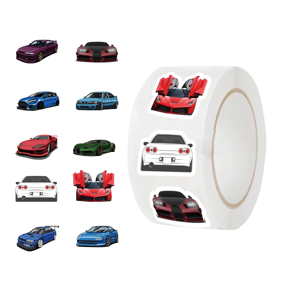 500PCS Cartoon Racing Stickers Sports Car Rolling Tags Custom Names Racing Themes Birthdays Party Decorations Water Bottles PVC