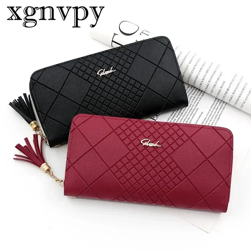 xgnvpy Korean Version of Fashion Women's Long Purse Large Capacity with Mobile Phone Tassel Zipper Clutch Bag