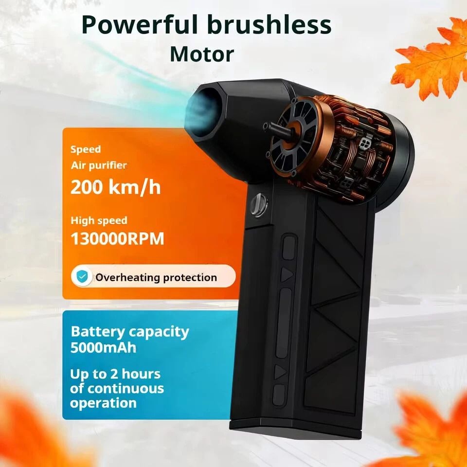130000RPM Powerful Dust Blower Brushless Motor Outdoor Air Duster Blower Type-C Rechargeable Air Blower Cleaning PC Turbo Fan