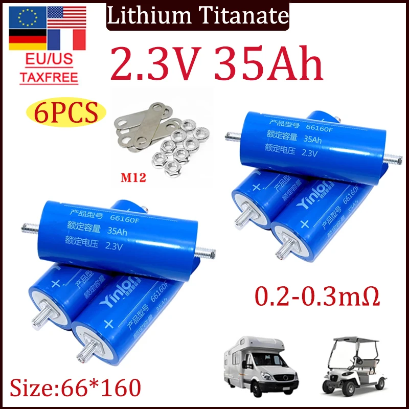 

6PCS Yinlong 2.3V 35Ah Low Temperature Resistant Lithium Titanate Battery Original LTO 66160 10C Discharge DIY 12V 24V