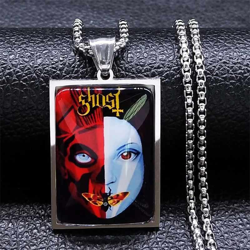Mysterious Cross Ghost BC Destiny's Gate Key Pendant Necklace Stainless Steel Glass Punk Cross Ghoul Ghost Band Pope Jewelry image 4
