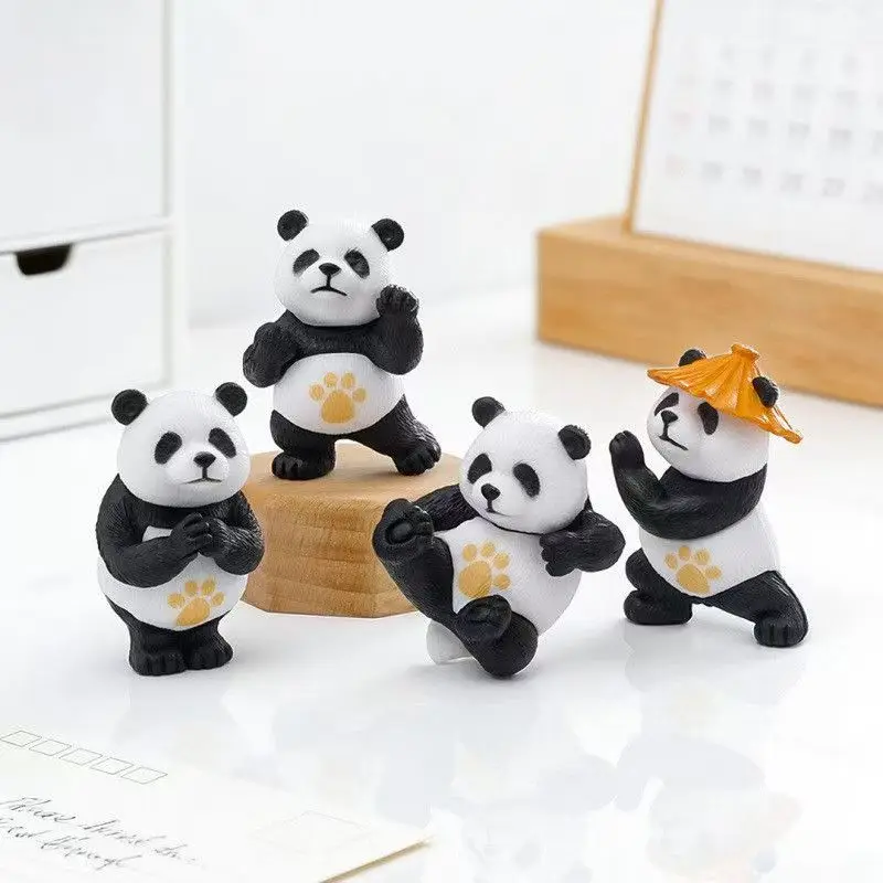 4pc Cute Martial Arts Panda Figurines Miniatures Mini Ornament Resin Desktop Decoration