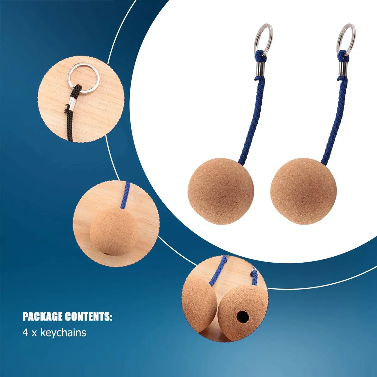 【CYBER MONDAY】4Pcs Floating Cork Ball Keyrings,50mm Key Float Water Sport Accessories for Surfing Swimming Diving Fishing Sailin
