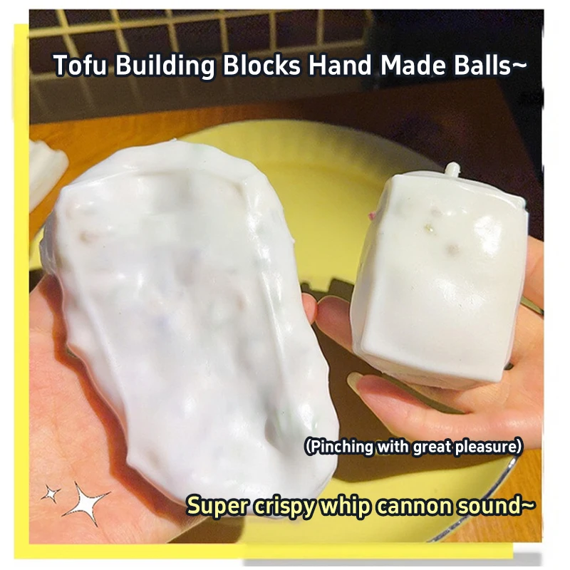 tofu-shaped squishy beads, self-made crunchy stress relief squishy toys satisfying sound effects for filling building blocks