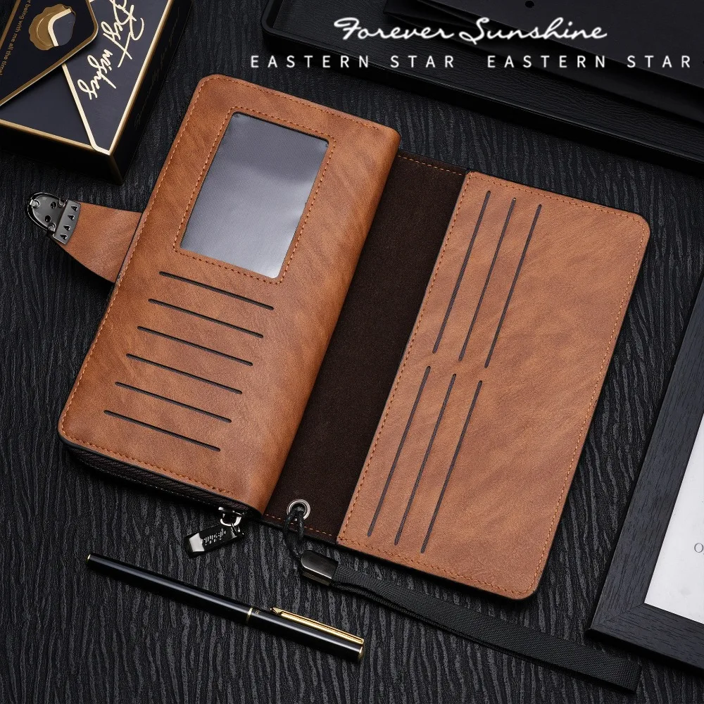 New Zipper Buckle Long Wallet PU Leather Multi-Slot Money Clip Solid Color Coin Pocket Gift