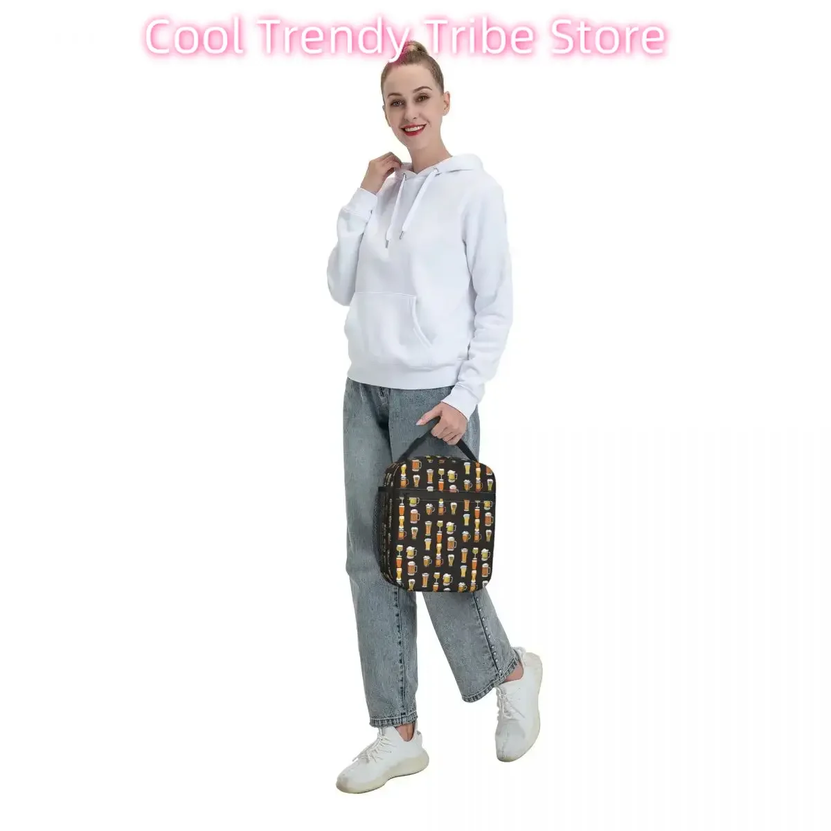 Beer Pattern Insulated Lunch Bag Thermal Bag Meal Container Boys Lover High Capacity Tote Lunch Box Food Handbags Office Outdoor