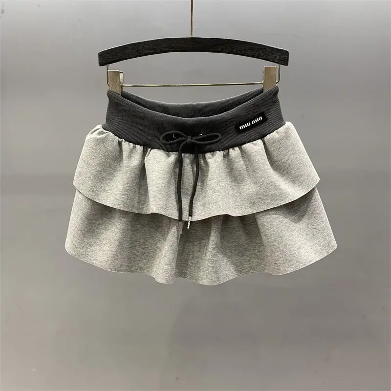 

Spring Summer New Elastic Waist Drawstring A-line Short Skirt Solid Patchwork Loose Sweet Puff Skirt Fashion Y2K Women Clothing