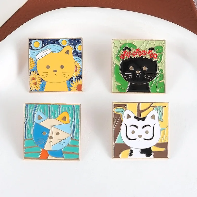 لطيف القط المينا دبابيس الإبداعية النفط اللوحة الفن القط دبوس الكرتون الحيوان بروش معدني الملابس التلبيب شارات مجوهرات هدية للأصدقاء