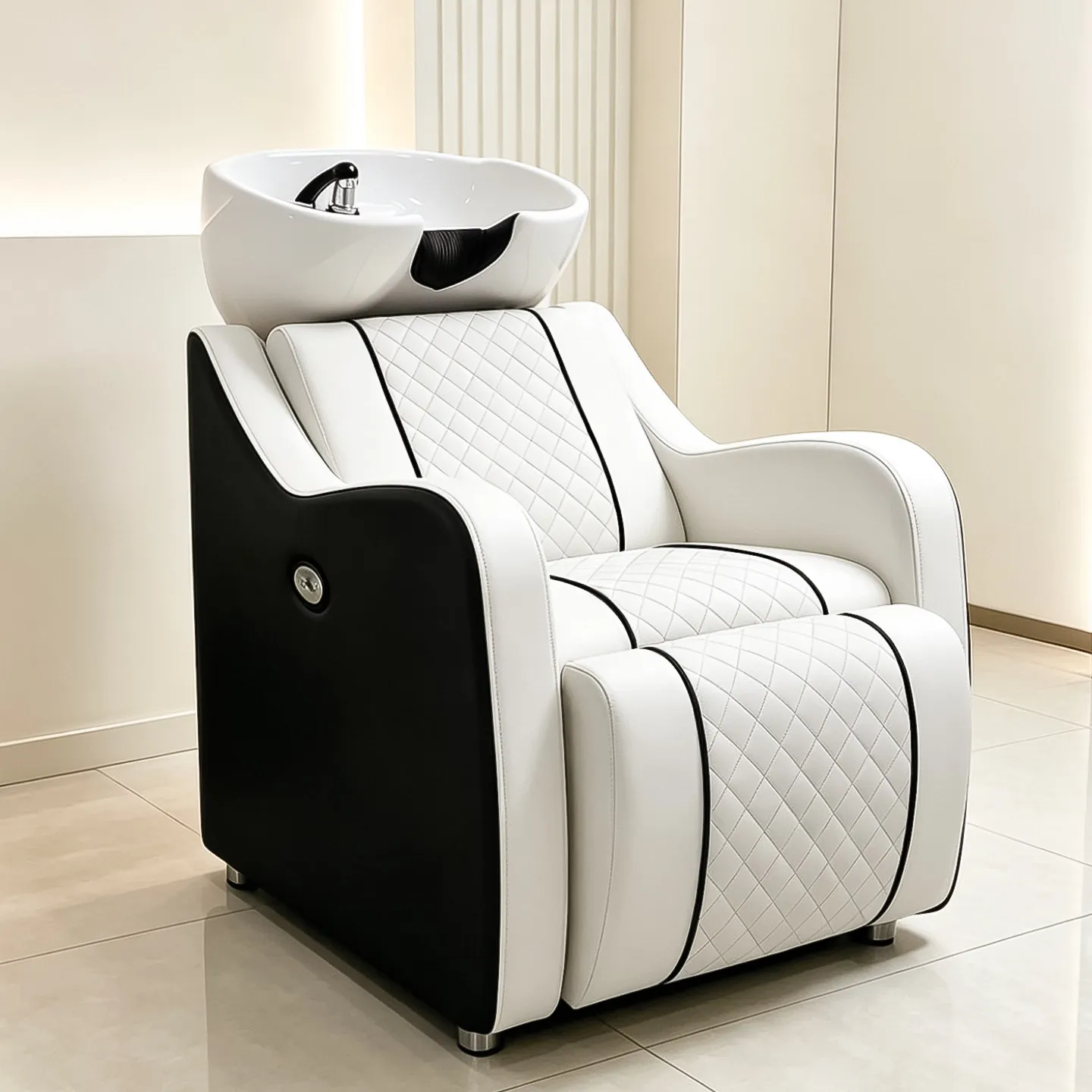 Hair Salon Shampoo Chair With Ceramic Basin Electric Reclining Simplicity Design Black-Stylish Commercial Salon Furniture