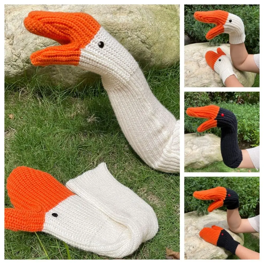 Fashion Long Knitted Goose Gloves Creative Funny Swan Gloves Soft Mitten Winter