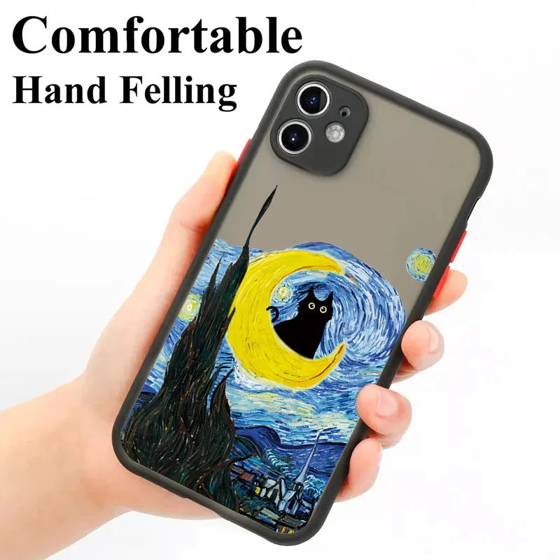 Etui na telefon z obrazem olejnym Van-Gogh Cat do iPhone\'a 16 15 14 Pro Max Plus 11 12 13 Pro Max XR X XS 8 7 Plus SE 2020 Hard Matte Cover