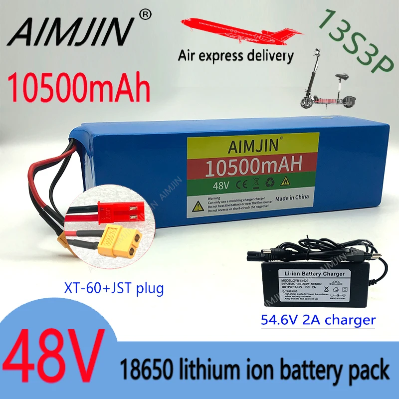 

13S3P48V10.5Ah18650 A-class Li-Ion battery pack,1000W built-in BMS,suitable for Motorized Scooter+54.6V 2A Charger XT60 JST Plug