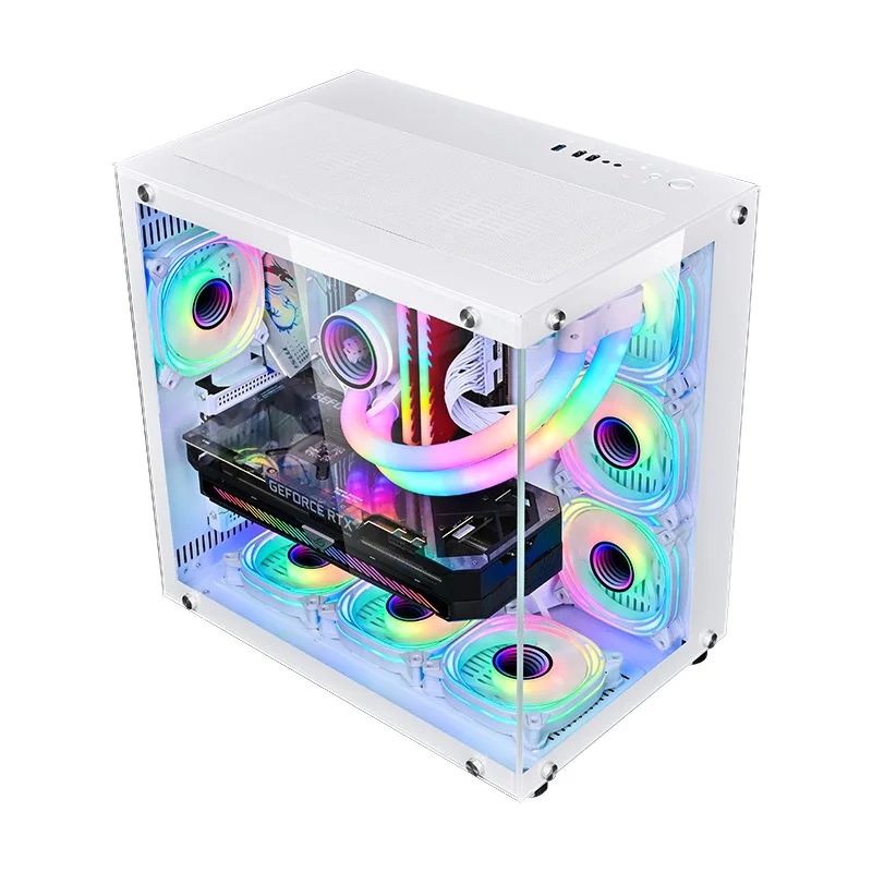 عرض ساخن لعام 2025 حافظة ألعاب كمبيوتر مكتبي عبر الحدود 360 حافظة زجاجية لغرفة عرض البحر المبردة بالماء حافظة ATX لعبة مقهى الإنترنت