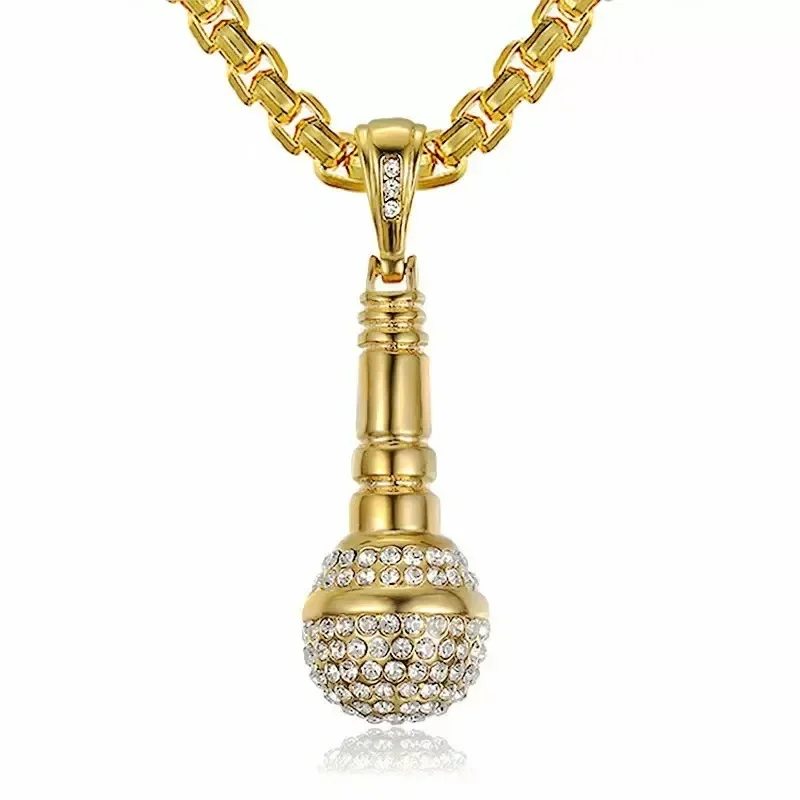 

Suxin cross-border European and American creative diamond-encrusted microphone microphone pendant necklace fashion hip-hop rock neck jewelry wholesale