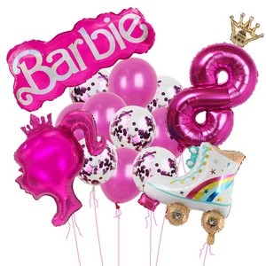 Pink und Red Latexballons mit Pailletten für Kinder, Geburtstagsfeier, Babyparty, mit Herz, Stern, Barbie, Nummer 1 bis 9, 15 Stück 10 Hauptverkaufsprodukte Barbie - №4