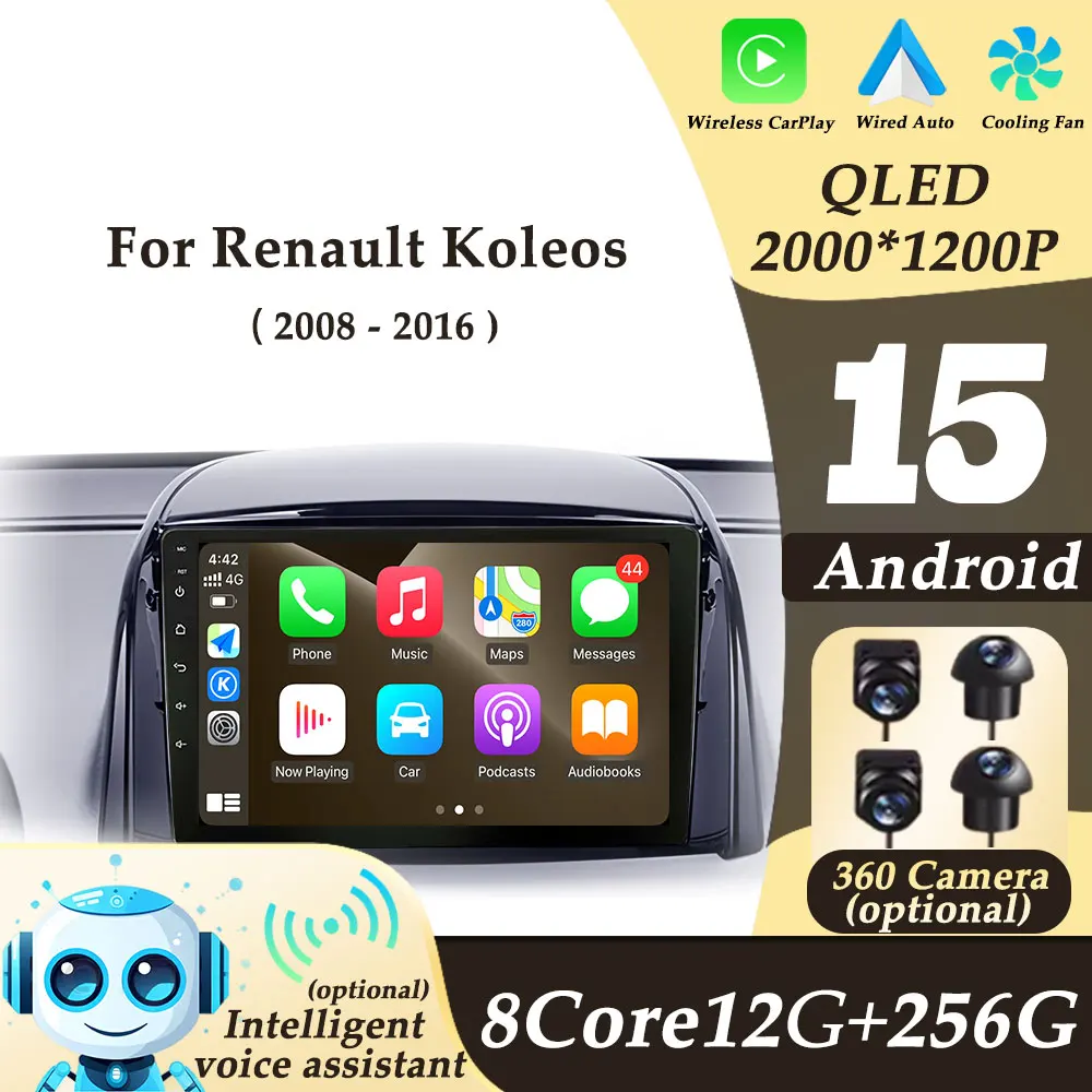 

Беспроводной CarPlay Android 15 для Renault Koleos 2008-2016 Автомобильный радиоприемник Видео Аудио Мультимедийный плеер GPS Navi DSP Стерео No 2 din