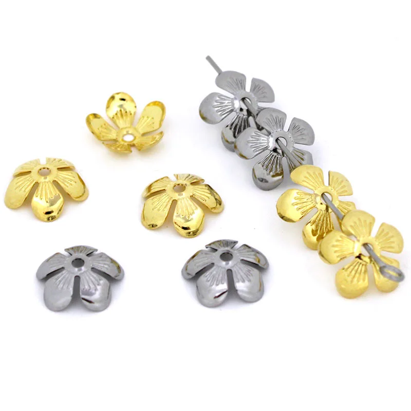 50 Uds. Tapas de cuentas de flores de acero inoxidable de 11mm, tapas de cuentas espaciadoras sueltas de Metal de Color dorado para fabricación de joyería, accesorios de componentes DIY