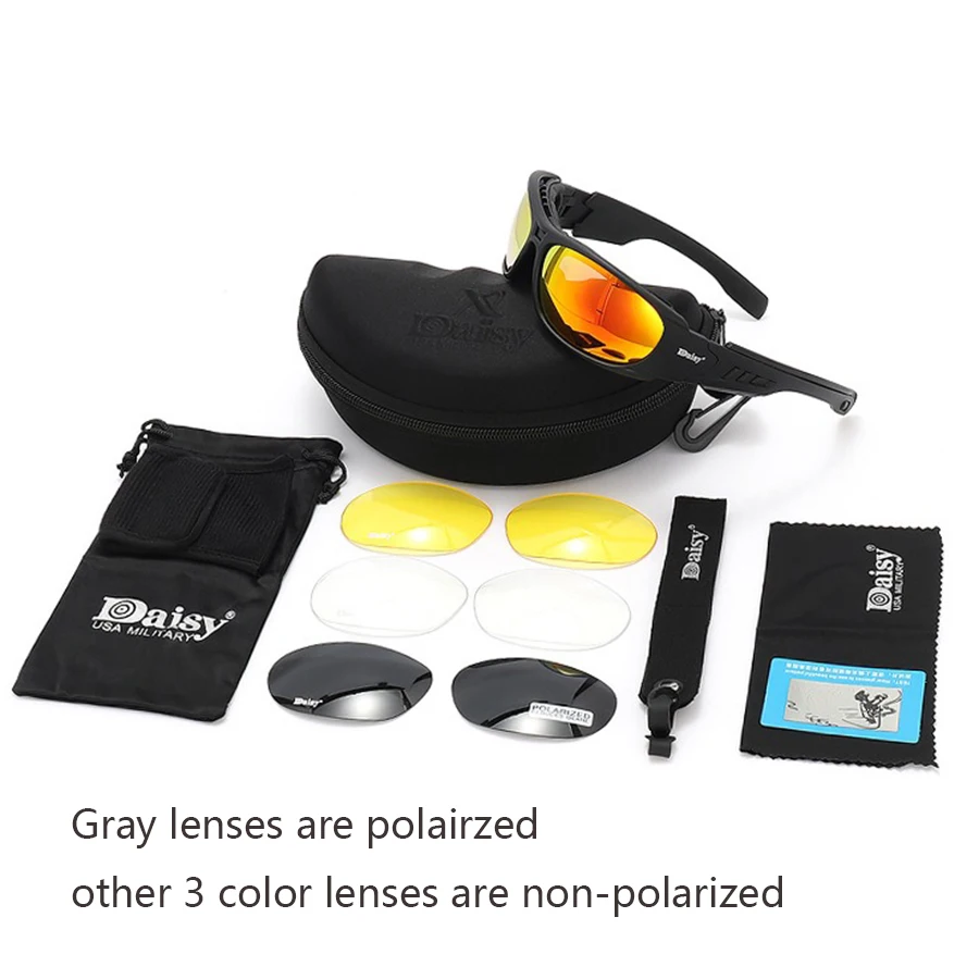 Daisy Tactical Polarized Glasses Military Goggles Army Sunglasses with 4 Lens Original Box Men Shooting Hiking Eyewear Gafas