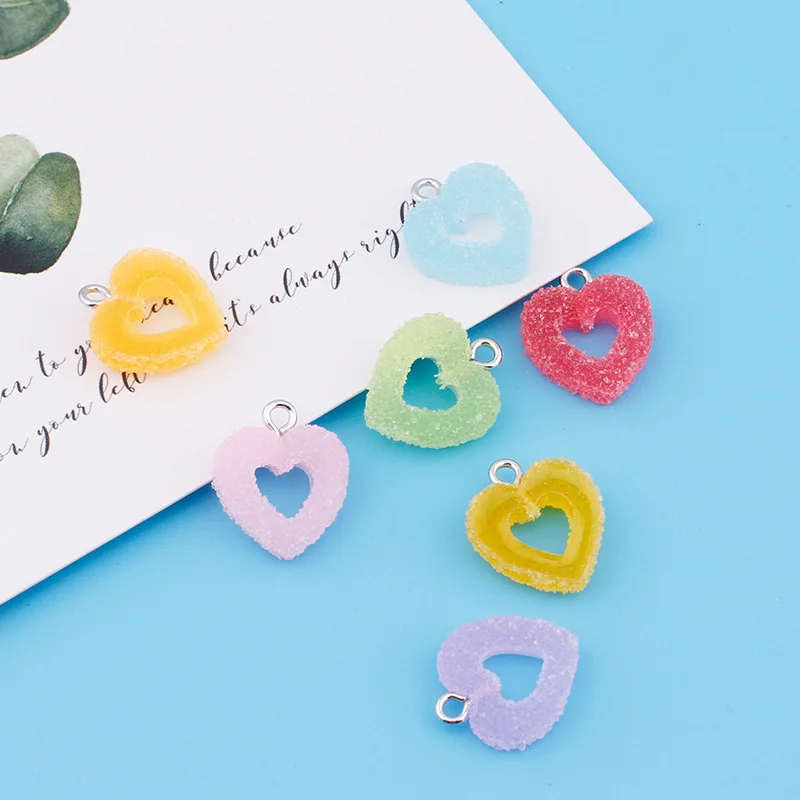 10Pcs Color Soft Candy Love Heart Resin Charms Kawaii Decor Pendants DIY Earrings Jewelry Making Cute Keychain Hanging Accessory