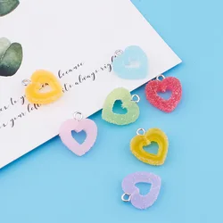 10Pcs Color Soft Candy Love Heart Resin Charms Kawaii Decor Pendants DIY Earrings Jewelry Making Cute Keychain Hanging Accessory