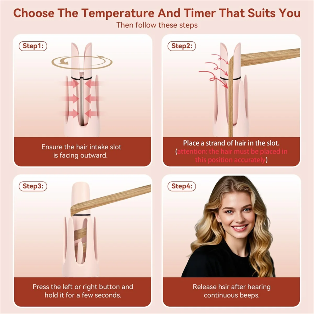 A62K 完璧なウェーブとスタイルのための家庭用自動ヘアアイロン 交換用ヘッドとストレートコームが付属 EUプラグ