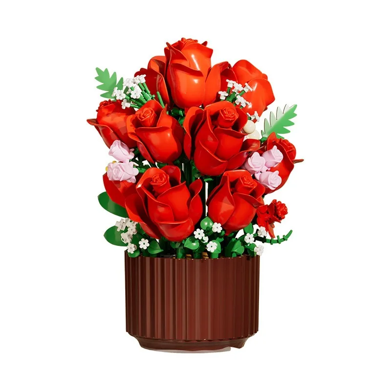 Building Block Flower Sunflower Rose Potted Bouquet Diy Assembly Ornament Home Desktop Decor Valentine Day Romantic Gift - view 5