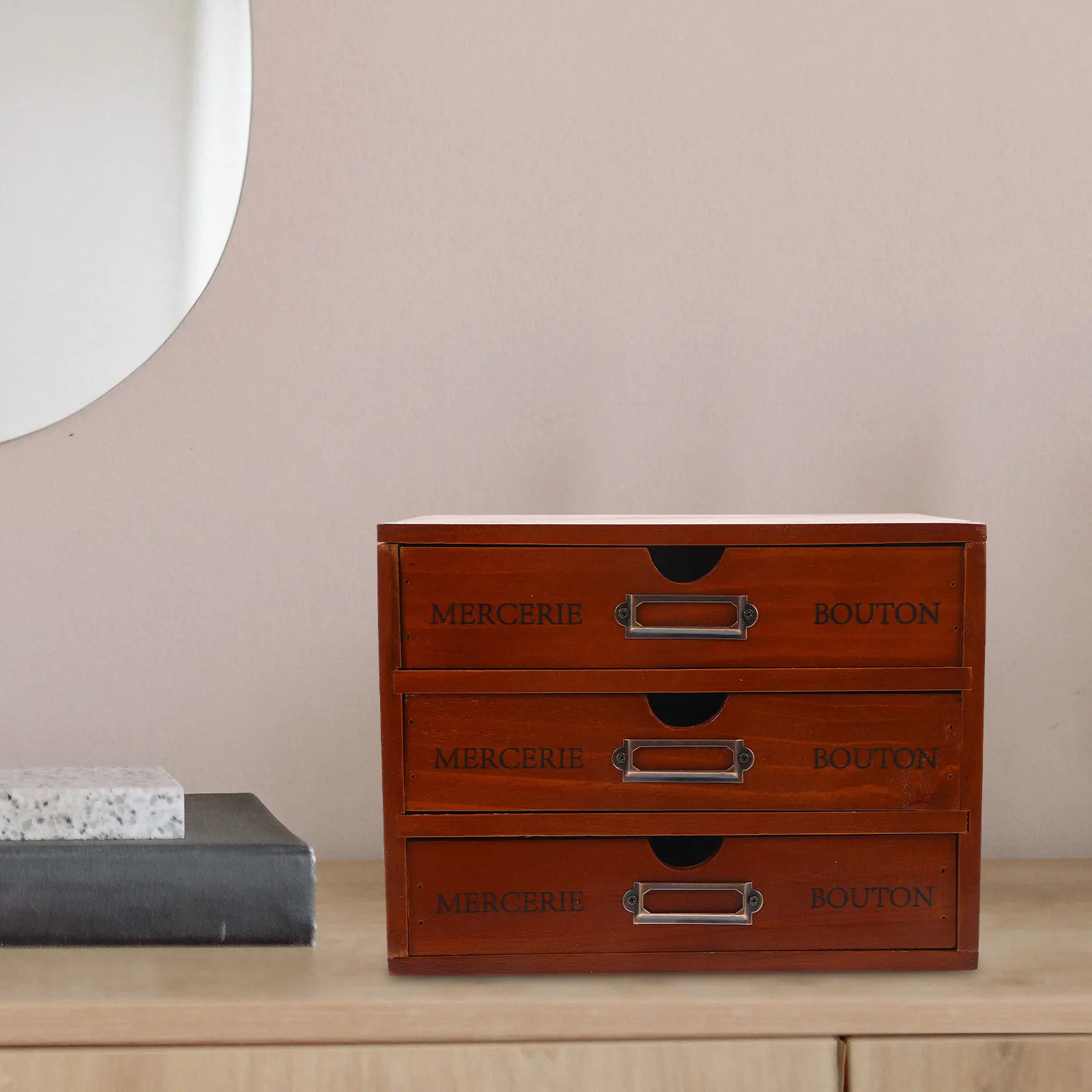 

Wooden Multi-Tier Desk Organizer for Makeup Skincare and Personal Items 3 Layer Storage Box Ideal for Bedroom Bathroom Or Office