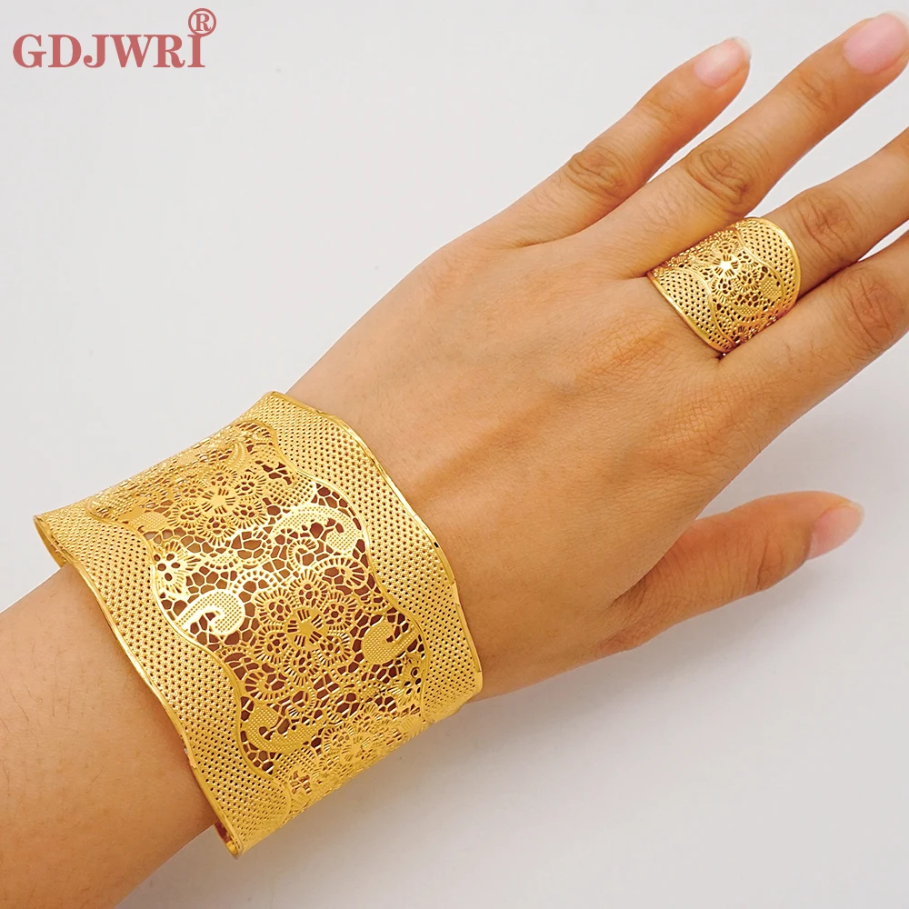 Light Weight Indian Bangles With Ring For Women African Arabic Charm Dubai Gold Color Bracelet Jewelry Nigerian Wedding Gift