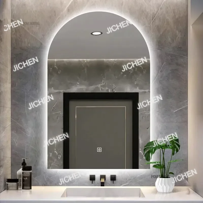 

HS Arched Smart Bath Mirror Toilet Led Lighted Dressing Mirrors Bathroom Fixture Wall Mounted Home Semicircular Hair Salon Mirro